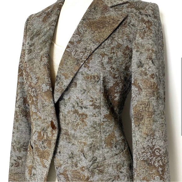 Zara Floral Woven Tailored Lightweight Wool Blend 1 Button Blazer - Picture 4 of 7